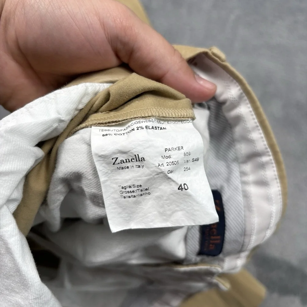Zanella Parker Pants Men's 36x32 Khaki Made in Italy Cotton Stretch Flat Front*